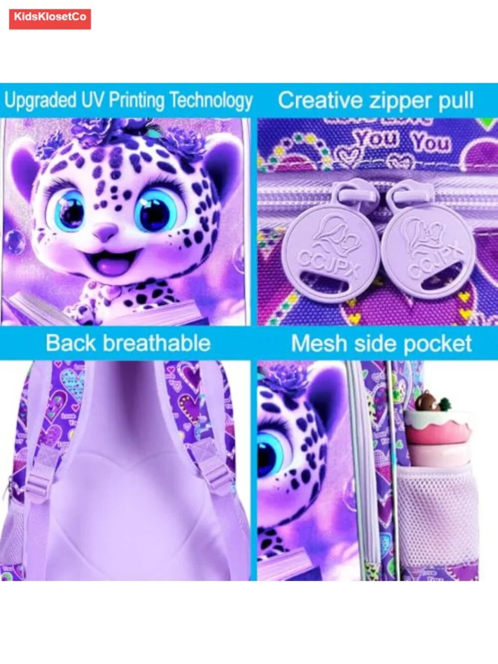 Girls Leopard Backpack Set with Lunch Box and Pen Case, Water Resistant